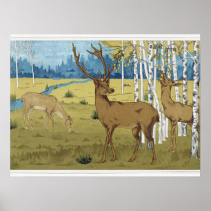 Poster Floresta de Cervos Art Nouveau Maurice Verneuil Ar