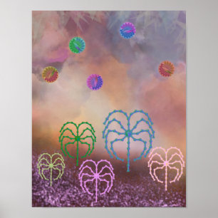 Poster Floresta de cores e nuvens