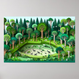 Poster Floresta de Corte de Papel