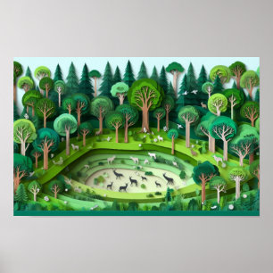 Poster Floresta de Corte de Papel