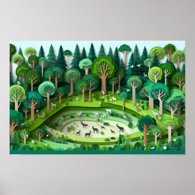 Poster Floresta de Corte de Papel (Frente)