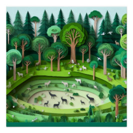 Póster Floresta de Corte de Papel
