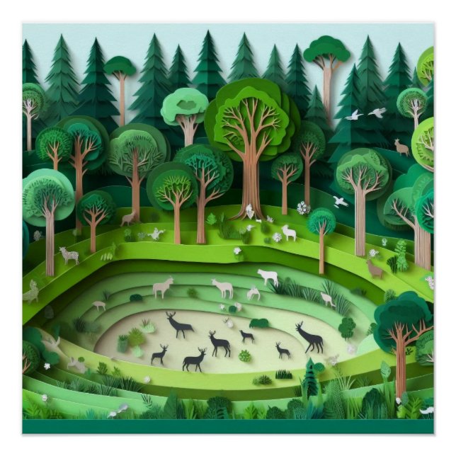 Póster Floresta de Corte de Papel (Frente)