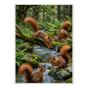 Póster Floresta de Esquilos Brincalhões Rio Floresta Natu