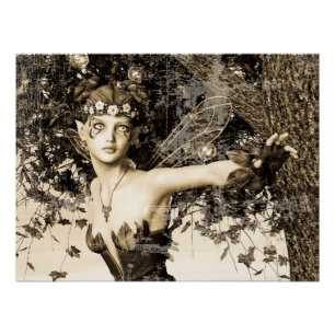 Póster Floresta de Fadas da Primavera Foto Vintage Arte F