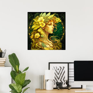 Poster Floresta de Flores Encantadas Fada Fantasia