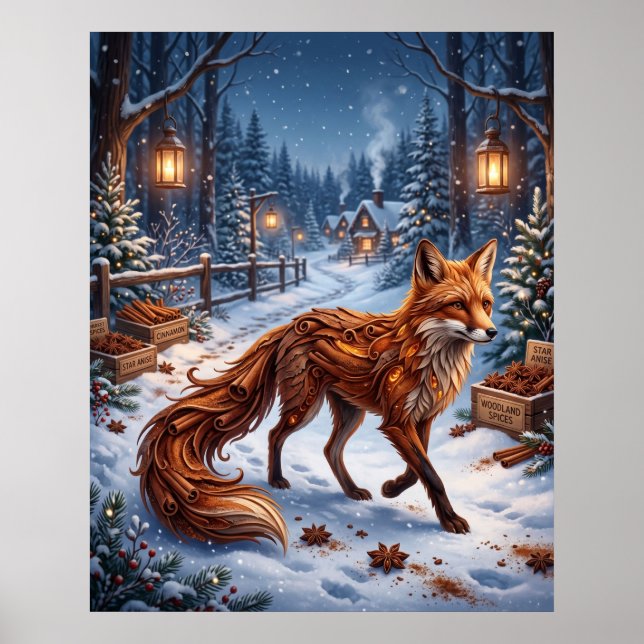 Poster Floresta de Inverno da Raposa de Canela (Frente)