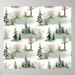 Poster Floresta de inverno: desfoque verde desenhado à mã