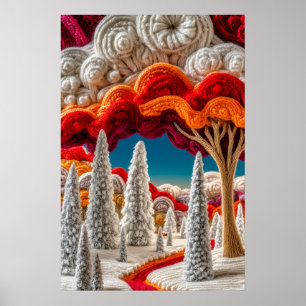 Poster Floresta de Inverno Encantada com Nuvens Coloridas