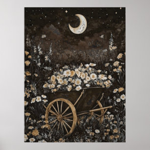 Poster Floresta de Meia-Noite do Jardim Floral Negro
