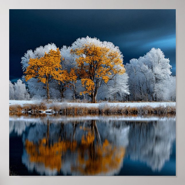 Poster Floresta de outono no lago (Frente)