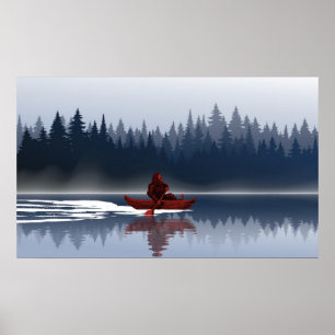 Poster Floresta de Pinheiros Bigfoot Lake Canoe Wildernes