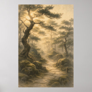 Poster Floresta de Pinheiros Japoneses Arte de Parede Jap