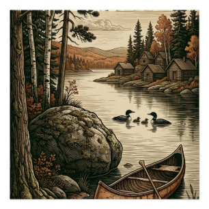 Póster Floresta de Pinheiros Pacífica Rio e Barco de Made