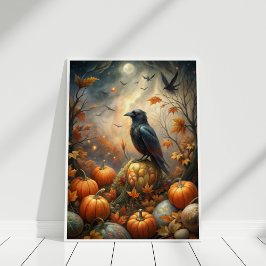 Poster Floresta de Raven e Pumpkin - Fada de outono Escur