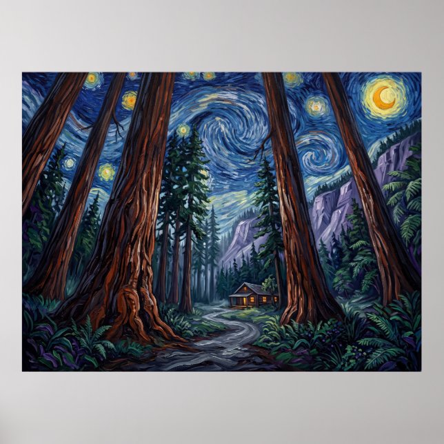 Poster Floresta de Redwood Noite Estrelada (Frente)