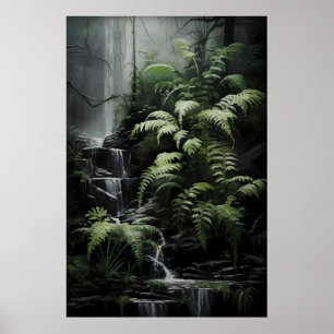 Poster Floresta de Samambaia em Cascata, Estética Gótica 