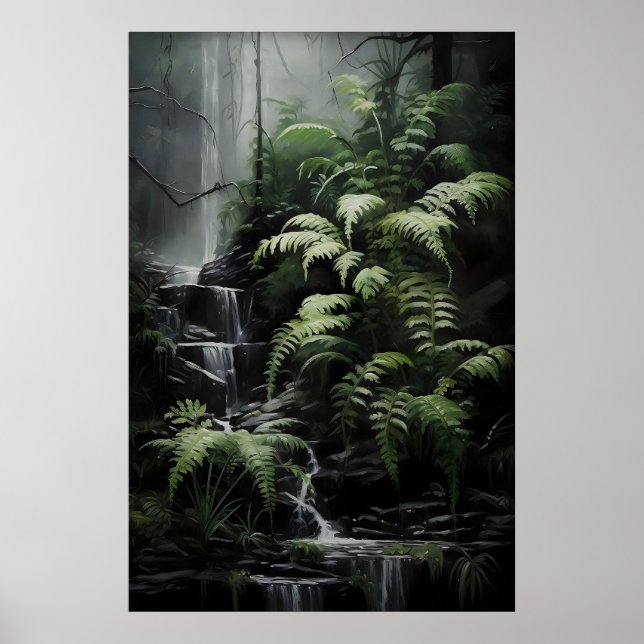Poster Floresta de Samambaia em Cascata, Estética Gótica  (Frente)
