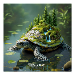 Póster Floresta de Tartaruga Serena de Fantasia Fofa