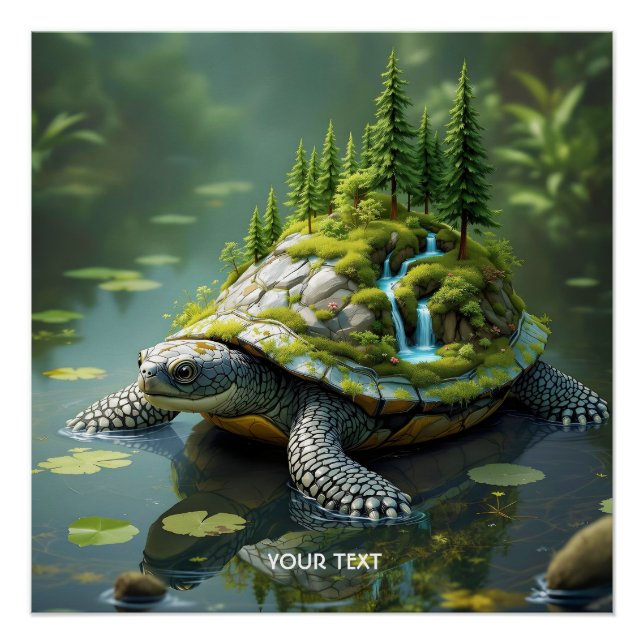 Póster Floresta de Tartaruga Serena de Fantasia Fofa (Frente)