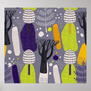 Poster Floresta decorativa, ilustração artística vintage.