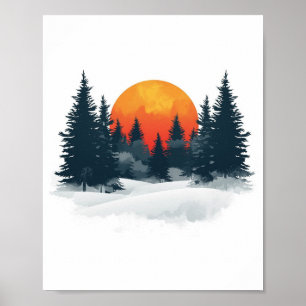 Poster Floresta do Nascer do Sol de Inverno Aquarela Mini