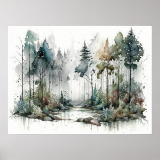 Poster Floresta em Coloração da Chuva Gentil