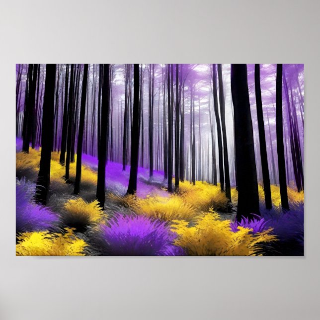 Poster Floresta Encantada Amarela e Roxa (Frente)