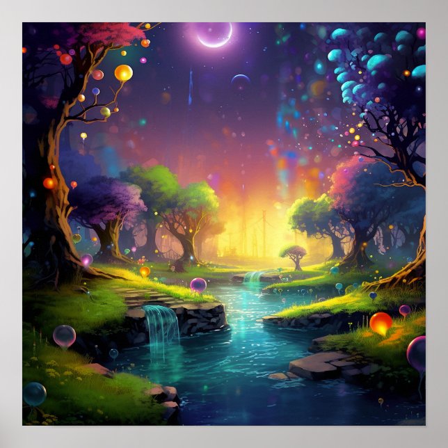 Poster Floresta Encantada da Fantasia - Orbes Mágicas Bri (Frente)