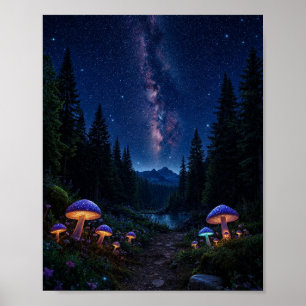 Poster Floresta Encantada da Meia-Noite: Cogumelos Lumino