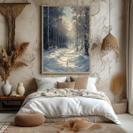 Poster Floresta Encantada Nevada em Branco Monocromático