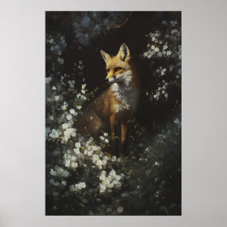 Poster Floresta Encantada Raposa Branca Flores Silvestres