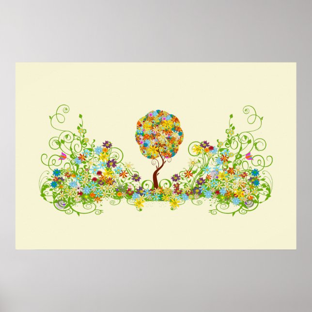 Póster Floresta Encantada Remendos Florais Conto de Fadas (Frente)