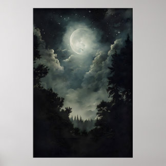 Poster Floresta enluarada Impressão, gótico decor Witchy,