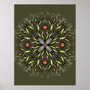 Poster Floresta Escura Verde Olhar de Cogumelo Goblincore