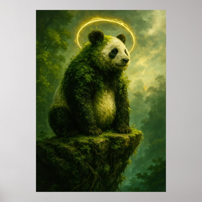 Poster Floresta Espirita Panda com Ouro Halo Fantasy (Frente)