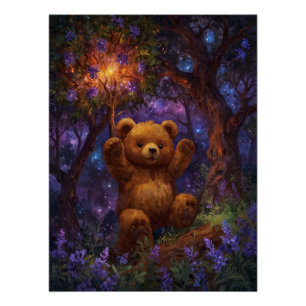 Póster Floresta Feliz Arte do Urso de Teddy