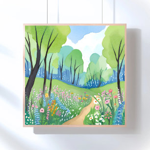 Poster Floresta Floral   Aquarela de Flores Silvestres da