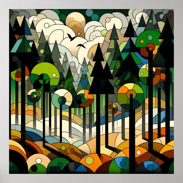 Poster Floresta Geométrica (Frente)