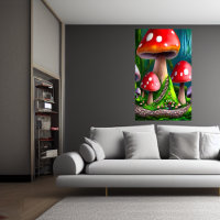 Floresta grande de cogumelos vermelhos | AI Art Po