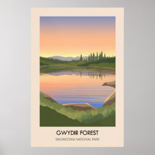 Poster Floresta Gwydir Cartaz de Viagens Snowdonia