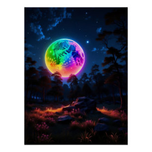 Póster Floresta Luz Arco-Íris - Capa de Noite Cósmica Vib