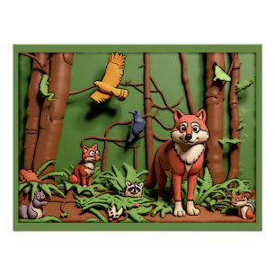 Póster Floresta Mágica - Animais da Floresta
