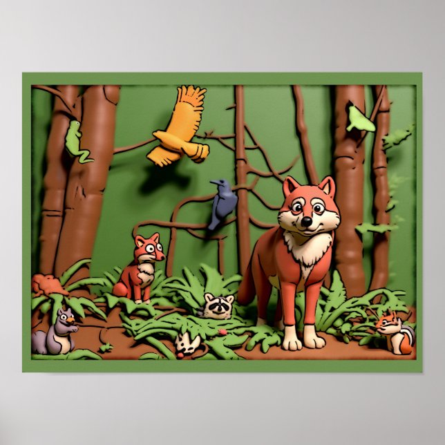 Poster Floresta Mágica - Animais da Floresta (Frente)