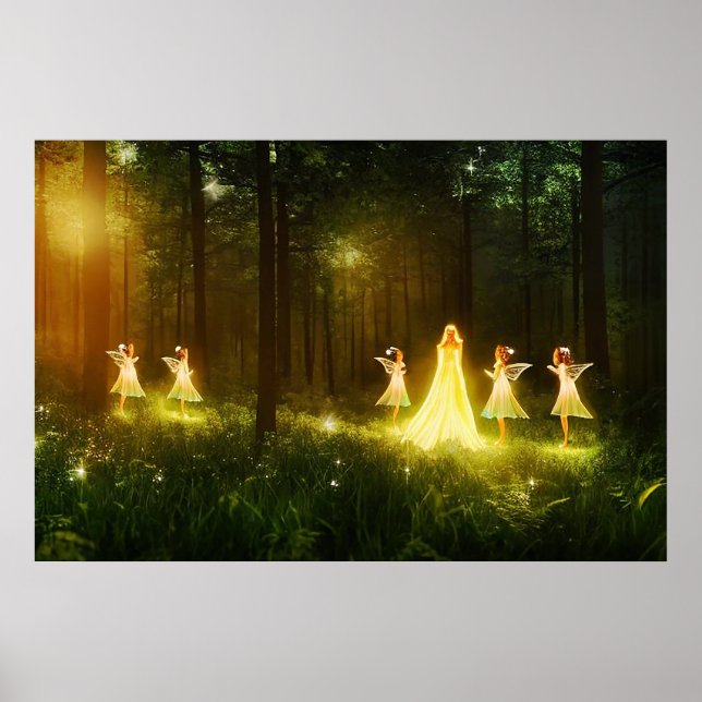 Poster Floresta Mágica | Elf & Fairies | Fantasia Naturez (Frente)