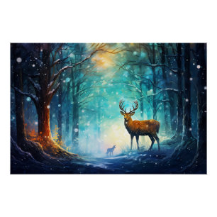 Póster Floresta Mágica Nevada Arte-82109
