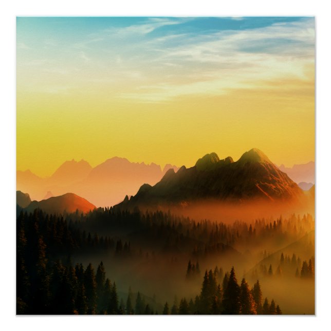 PÓSTER  FLORESTA MONTANHAS DE ORVALHO MATINAL  (Frente)