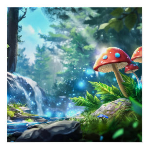 Póster Floresta Mushroom