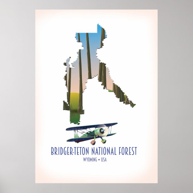 Poster floresta nacional bridger-teton, mapa de wyoming (Frente)
