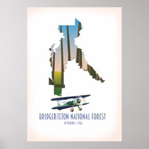 Poster Floresta nacional de Bridger-teton, mapa de wyomin